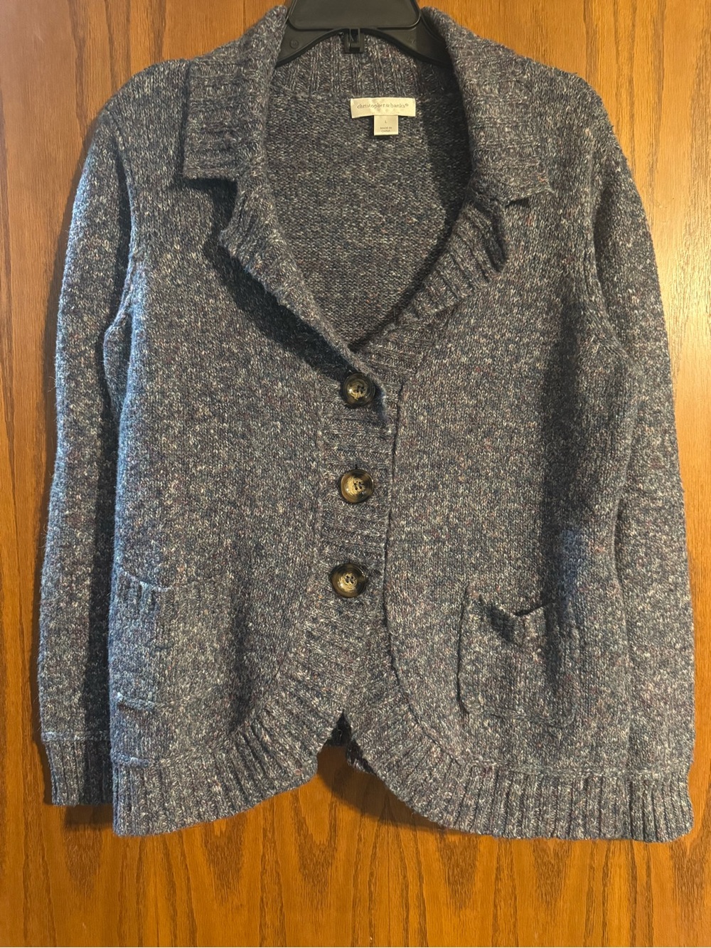 Christopher & Banks Heathered Navy Blue Button Cardigan Jacket